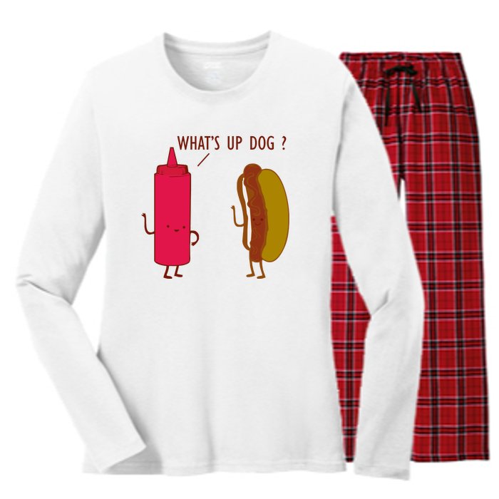 What Up Dog Ketchup Hot Dog Women's Long Sleeve Flannel Pajama Set 