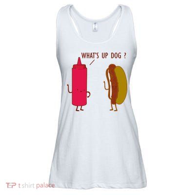 What Up Dog Ketchup Hot Dog Ladies Essential Flowy Tank