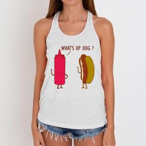 What Up Dog Ketchup Hot Dog Women's Knotted Racerback Tank