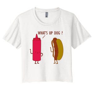 What Up Dog Ketchup Hot Dog Women's Crop Top Tee