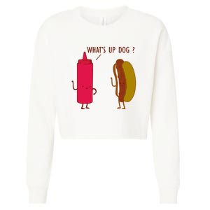 What Up Dog Ketchup Hot Dog Cropped Pullover Crew