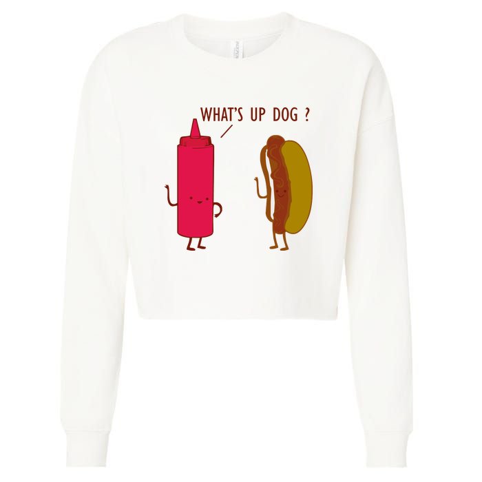 What Up Dog Ketchup Hot Dog Cropped Pullover Crew