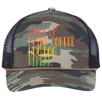 Wake Up Drink Coffee Hug Dog Repeat Gift Retro Rope Trucker Hat Cap