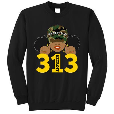 What Up Doe 313 Detroit Black Woman Camo Afro Puffs Sweatshirt