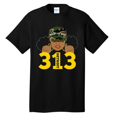 What Up Doe 313 Detroit Black Woman Camo Afro Puffs Tall T-Shirt