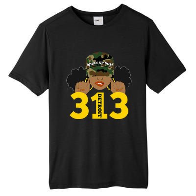 What Up Doe 313 Detroit Black Woman Camo Afro Puffs Tall Fusion ChromaSoft Performance T-Shirt