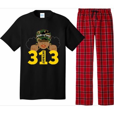 What Up Doe 313 Detroit Black Woman Camo Afro Puffs Pajama Set