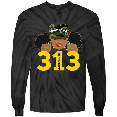 What Up Doe 313 Detroit Black Woman Camo Afro Puffs Tie-Dye Long Sleeve Shirt