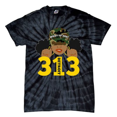 What Up Doe 313 Detroit Black Woman Camo Afro Puffs Tie-Dye T-Shirt