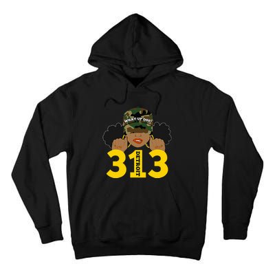 What Up Doe 313 Detroit Black Woman Camo Afro Puffs Tall Hoodie