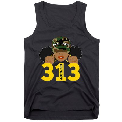 What Up Doe 313 Detroit Black Woman Camo Afro Puffs Tank Top