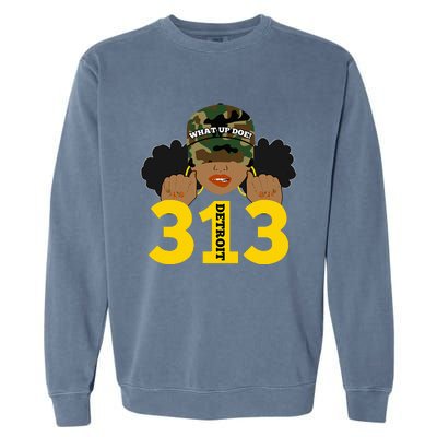 What Up Doe 313 Detroit Black Woman Camo Afro Puffs Garment-Dyed Sweatshirt