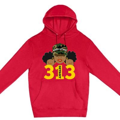 What Up Doe 313 Detroit Black Woman Camo Afro Puffs Premium Pullover Hoodie