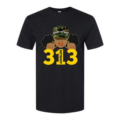 What Up Doe 313 Detroit Black Woman Camo Afro Puffs Softstyle CVC T-Shirt