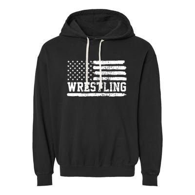 Wrestling USA Flag Vintage Garment-Dyed Fleece Hoodie