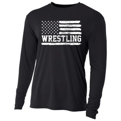 Wrestling USA Flag Vintage Cooling Performance Long Sleeve Crew