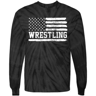 Wrestling USA Flag Vintage Tie-Dye Long Sleeve Shirt