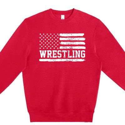 Wrestling USA Flag Vintage Premium Crewneck Sweatshirt