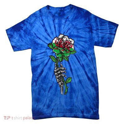 Wales Uk Flag Rose With Skeleton Wales Uk Funny Gift Love Wales Meaningful Gift Tie-Dye T-Shirt