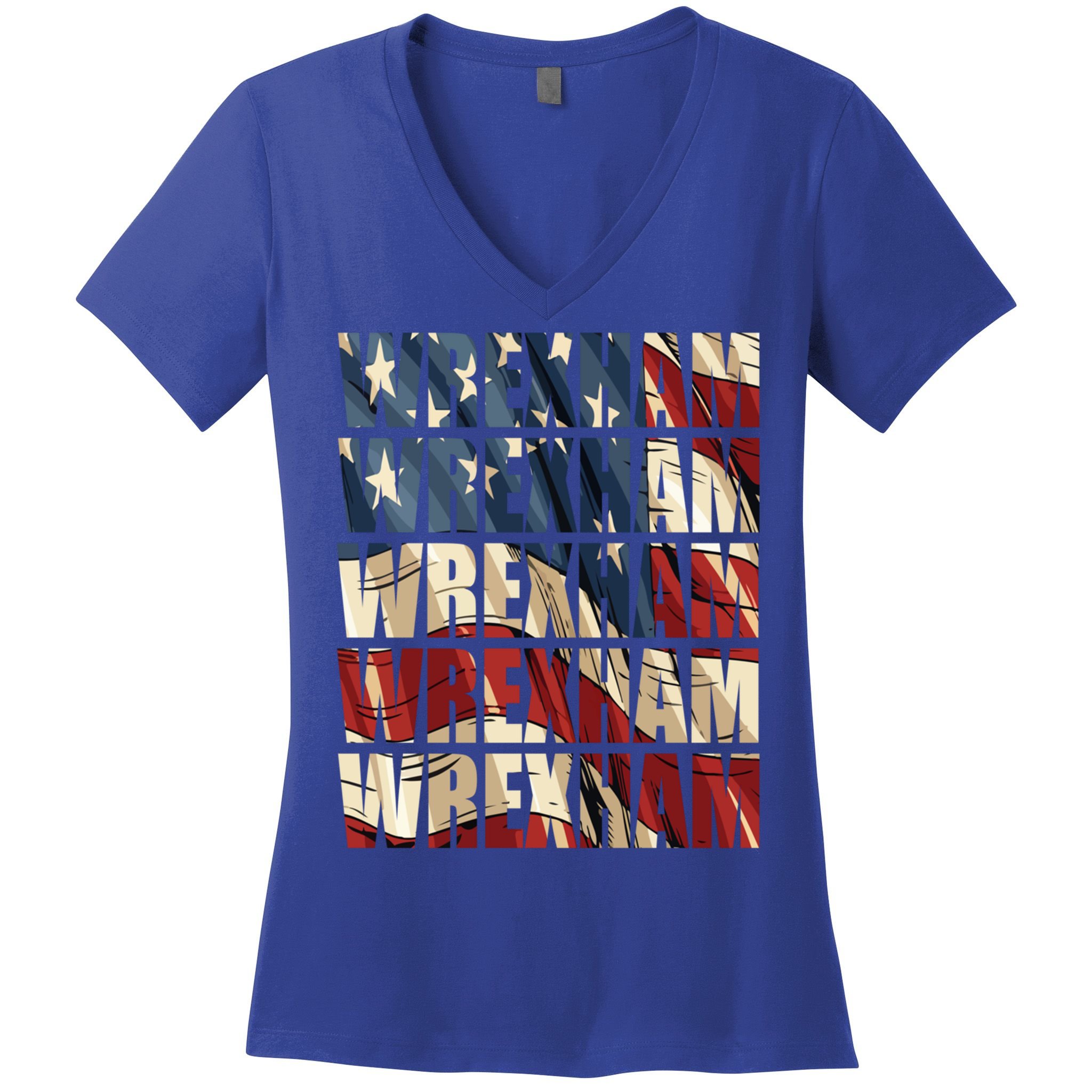 Wrexham Usa Flag American Welsh Wales Dragon Vintage Cool Gift Women's V-Neck T-Shirt