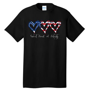 Womens USA Flag Patriotic Hearts 4th Of July Sweet Land Of Liberty Tall T-Shirt