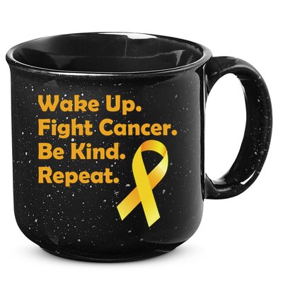 Wake Up Fight Childhood Cancer Be Kind Repeat 15oz Campfire Ceramic Mug