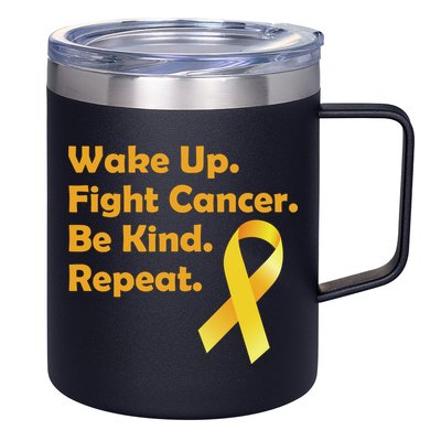 Wake Up Fight Childhood Cancer Be Kind Repeat 12oz Stainless Steel Coffee Mug