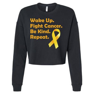 Wake Up Fight Childhood Cancer Be Kind Repeat Cropped Pullover Crew