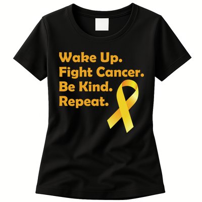 Wake Up Fight Childhood Cancer Be Kind Repeat Womens T-Shirt