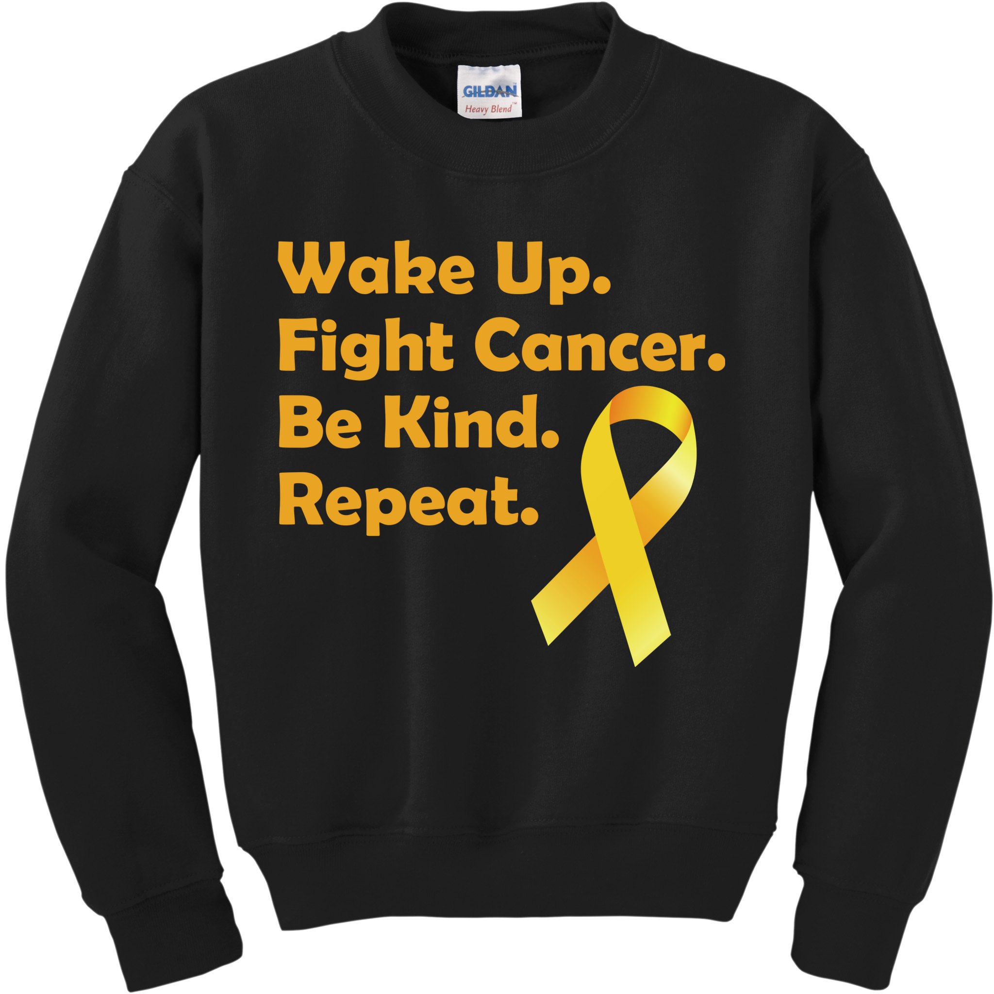 Wake Up Fight Childhood Cancer Be Kind Repeat Kids Sweatshirt