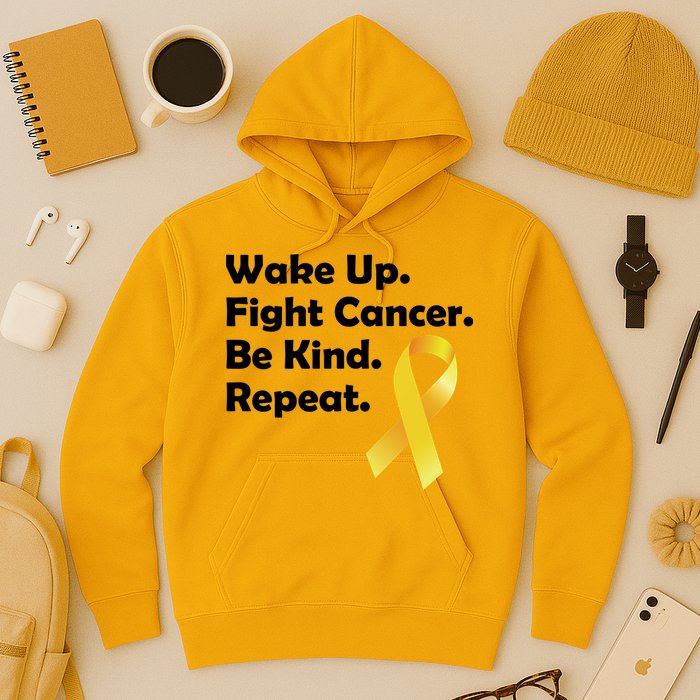 Wake Up Fight Childhood Cancer Be Kind Repeat Hoodie