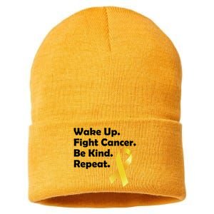 Wake Up Fight Childhood Cancer Be Kind Repeat Sustainable Knit Beanie