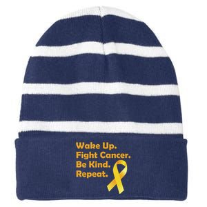 Wake Up Fight Childhood Cancer Be Kind Repeat Striped Beanie with Solid Band