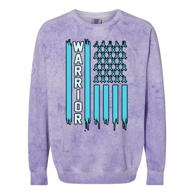 Warrior Usa Flag Prostate Cancer Awareness Ribbon Graphic Gift Colorblast Crewneck Sweatshirt