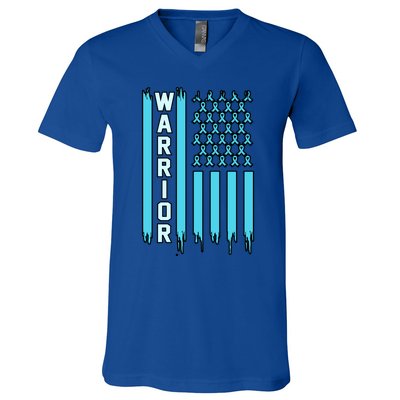 Warrior Usa Flag Prostate Cancer Awareness Ribbon Graphic Gift V-Neck T-Shirt