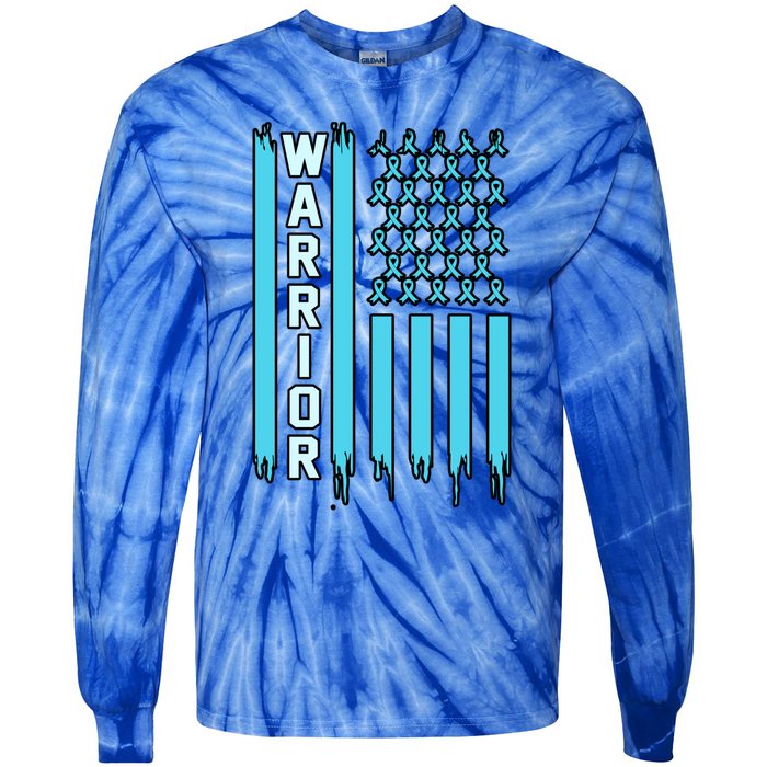 Warrior Usa Flag Prostate Cancer Awareness Ribbon Graphic Gift Tie-Dye Long Sleeve Shirt