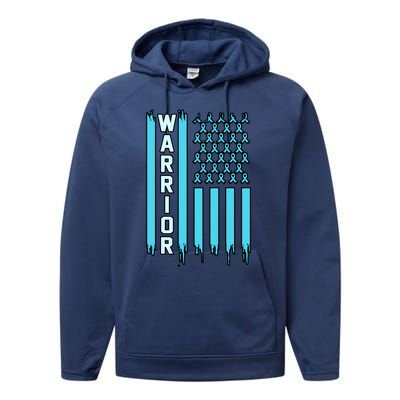 Warrior Usa Flag Prostate Cancer Awareness Ribbon Graphic Gift Performance Fleece Hoodie