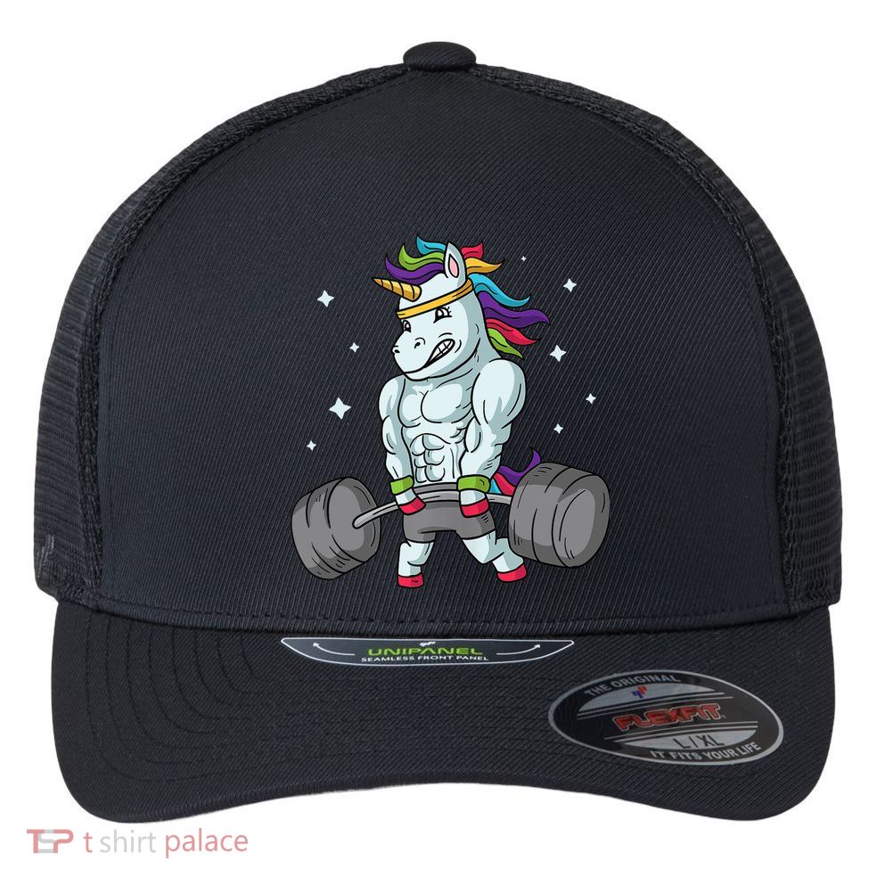 Weightlifting Unicorn - Funny Deadlift & Gym Gift Flexfit Unipanel Trucker Cap