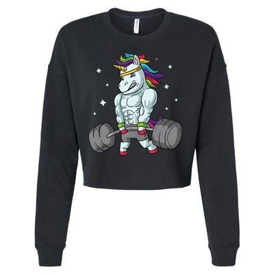 Weightlifting Unicorn - Funny Deadlift & Gym Gift Cropped Pullover Crew