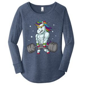 Weightlifting Unicorn - Funny Deadlift & Gym Gift Women's Perfect Tri Tunic Long Sleeve Shirt