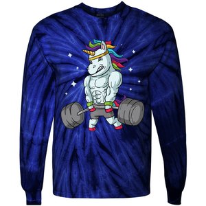 Weightlifting Unicorn - Funny Deadlift & Gym Gift Tie-Dye Long Sleeve Shirt