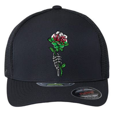 Wales Uk Flag Rose With Skeleton Wales Uk Funny Gift Love Wales Gift Flexfit Unipanel Trucker Cap