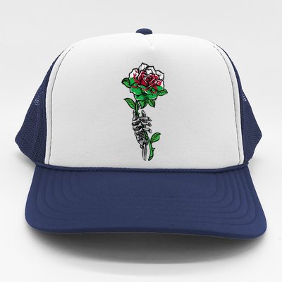 Wales Uk Flag Rose With Skeleton Wales Uk Funny Gift Love Wales Gift Trucker Hat