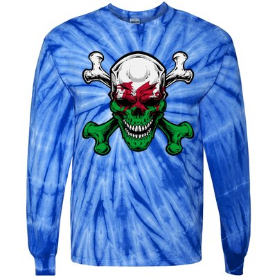 Wales Uk Flag Skull Pride Wales Uk Funny Gift Love Wales Souvenir Gift Tie-Dye Long Sleeve Shirt