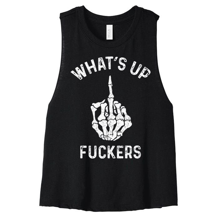 Whats Up Fuckers Vintage Funny Offensive Saying Women's Racerback Cropped Tank