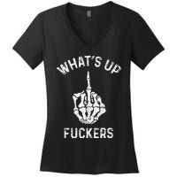 Whats Up Fuckers Vintage Funny Offensive Saying Women's V-Neck T-Shirt