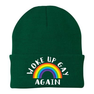 Woke Up Gay Again Fun LGBTQ Rainbow Equality Pride Month Knit Cap Winter Beanie