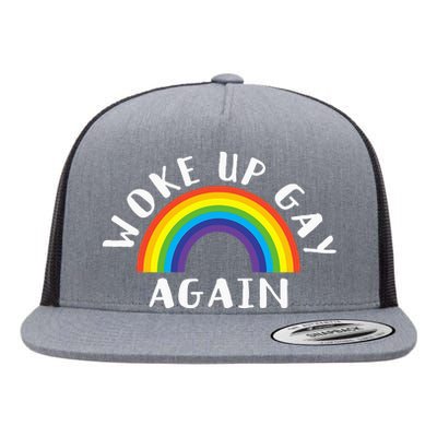 Woke Up Gay Again Fun LGBTQ Rainbow Equality Pride Month Flat Bill Trucker Hat