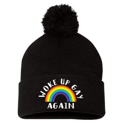 Woke Up Gay Again Fun LGBTQ Rainbow Equality Pride Month Pom Pom 12in Knit Beanie