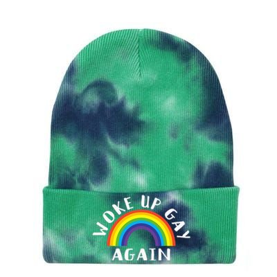 Woke Up Gay Again Fun LGBTQ Rainbow Equality Pride Month Tie Dye 12in Knit Beanie